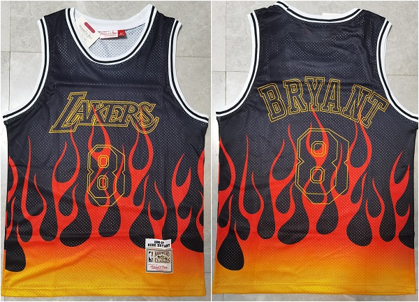 Men's Los Angeles Lakers #8 Kobe Bryant Black Mitchell & Ness 1996-97 Hardwood Classics Swingman Flames Stitched Jersey